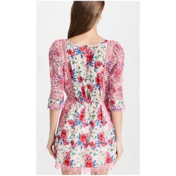 LoveShackFancy Women’s Sz M Novalie Dress in Rush of Red Mini Floral Lace - Picture 2 of 16